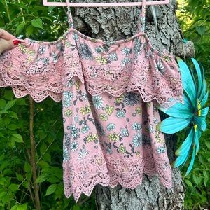 Floral Crochet Cold Shoulder Top